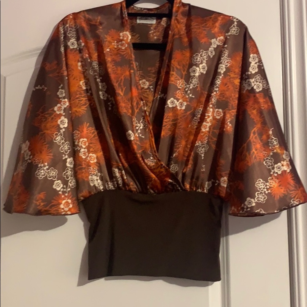 Orange and brown floral blouse